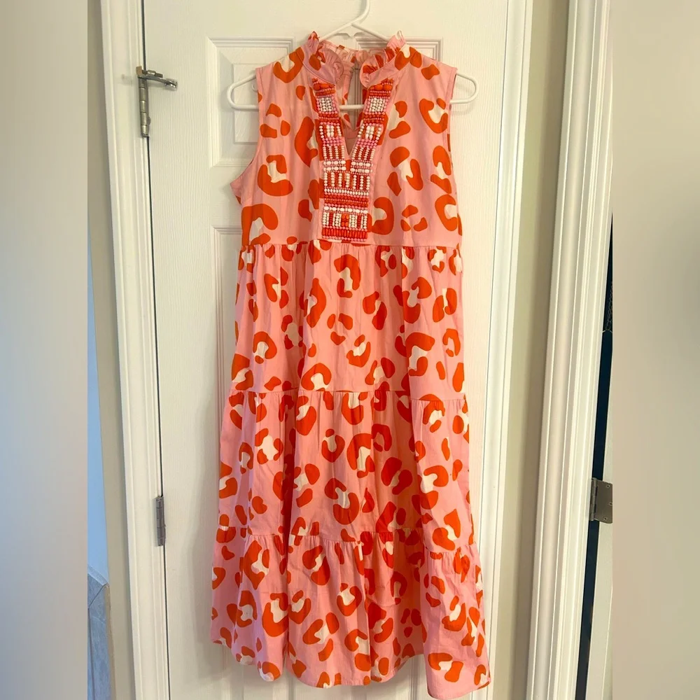 Pink Maxi Dress with Mock Neck and Flutter Sleeves - Picture 1 of 1